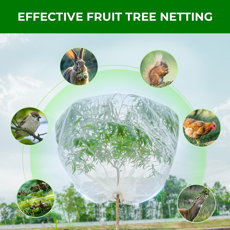 Fruit Tree Netting with Zipper & Drawstring - 10'x10' Garden