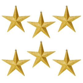 Shatterproof Christmas Stars 6 Pack 100mm Premier Christmas Tree Decoration, glitter Star Baubles (Gold 5993)