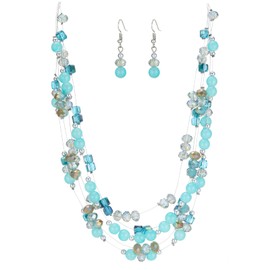 Layered Chunky Statement Necklace for Women Colorful Boho Beaded Necklaces and Earring Set Fashion Costume Jewelry for Women(Sea green)