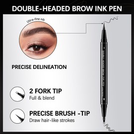 Doppelköpfiger Augenbrauenbristift - 2-in-1 Wasserfester Microblading-Effekt,Microblading Augenbrauenstift,Ultrafeine Spitze für haarähnliche Striche,Wischfest,Inklusive Spoolie-Pinsel zum Verblenden