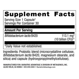 Bariatric Advantage FloraVantage Control - Probiotic Health for Bariatric Patients - Probiotic for Gut Health - Vegetarian & Non-GMO - 30 Capsules
