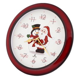 JUSTIME Splendid 14-inch 12 Song of Carols of Christmas Warm Santa Claus & Snowman Melody Wall Clock,Quartz Home Wall Deco Clock (SS RED)