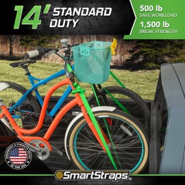 SmartStraps 14’ Padded Ratchet Tie Down, 4 Pack — Standard Duty Tie-Down Straps — 1,500lb Break Strength, 500lb Safe Work Load — Haul Dirt Bikes, ATVs, and Mowers
