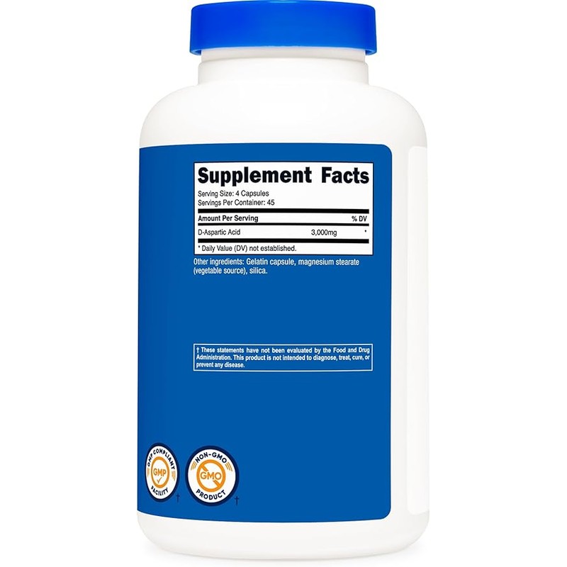 Nutricost D-Aspartic Acid (DAA) Capsules 3000mg Per Serving (180 Capsules)