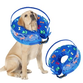 Dog Cone, Inflatable Dog Cone for Small, Medium and Large Dogs, Soft Cone for Dogs after Surgery with Adjustable Buckle and Cute Pattern to Stop Licking and Biting Wounds