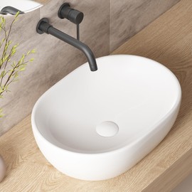 Bathroom Vessel Sinks, OCEALAGOON 19 x 14 Oval Bathroom Sink Bowls Above Counter, Porcelain Ceramic White Vessel Sink for Bathroom, Modern Countertop Sink, Vanity Sink Lavatory Art Wash Basin