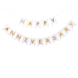 GLASNES White Happy Anniversary Banner Wedding Anniversary Party Sign Ceremony Banner