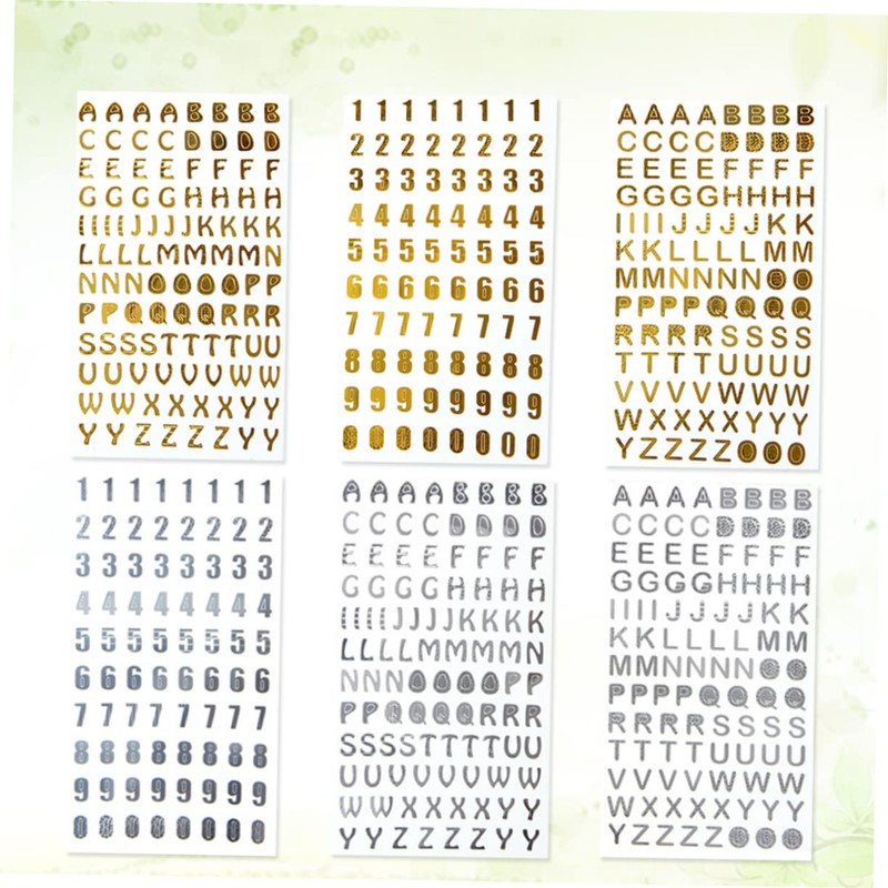 IWOWHERO 6 Sheets Decorative Scrapbook Stickers Hot Stamping Letters Numbers