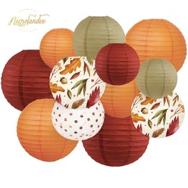 NICROLANDEE 12Pcs Burgundy Orange Maple Leaves Hanging Paper Lanterns for Wedding, Birthday, Bridal Shower, Baby Shower, Anniversary, Nursery, Indoor Outdoor Decor