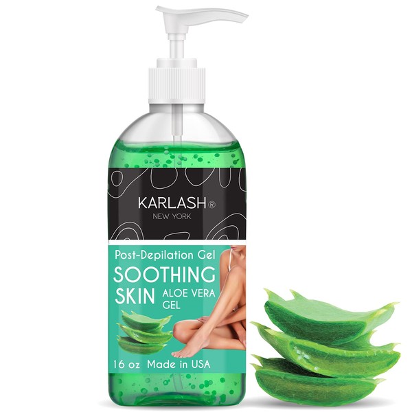 Karlash After Wax Relieve Aloe Vera Cooling Gel - Post Epilation Skin Calmer. Sunburn Relief. Moisturize, Calm and Protect Sensitive Skin 16 oz