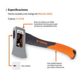 Truper HC-1-1/4F 1 1/4 lb Camp Axe, 14" Fiberglass Handle 1 1/4 Lb (0.5 Kg)