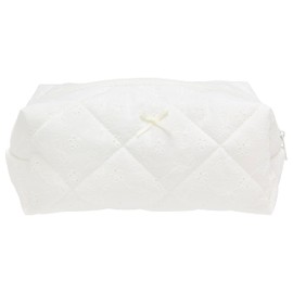 PAZIMIIK Cozy Makeup Bag Small Aesthetic Travel Zipper Cosmetic Pouch for Women Make Up Beauty Accessories Brushes Embroidery White