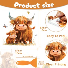 9 Sheets Highland Cow Rub on Transfer for Crafts and Furniture Sunflower Decor Rub on Transfer Animal Stickers for Home Decor, Decals, Wood Furniture, Tiered Trays,5.9 x 5.9 Inch (Cow)