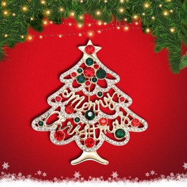 BriLove Merry Christmas Tree Brooch Xmas Star Hollow Rhinestone Pin Costume Gift for Women Grils Multicolor Gold-Tone