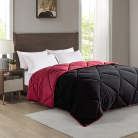 APSMILE Down Alternative Duvet Insert | King Size All-Seasons Bed Comforter | Luxury Ultra-Soft Cloud Fluffy Lightweight Lyocell Mixed Microfiber Quilted Comforter (106x90, Black/Wine Red)