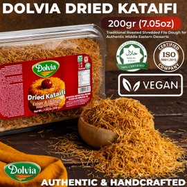 DOLVIA Roasted Kataifi 200g (7.05 oz) – Ready to Use Crispy Shredded Phyllo Dough for Middle Eastern dubai chocolate bar Kit, Kadayif Ice Pistachio Cream – Vegan Brown Katafi Pastry Dough