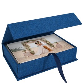 Hiwhy Photo Storage Box 4x6, Linen Photo Box, Memory Box Perfect to Store Your Photo, Pictures, Certificates, Scrapbooking Supplies, Keepsakes and Jewelry Navy Blue