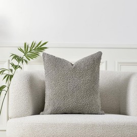 Sanmetex Boucle Throw Pillow Cover 18 x 18 Inches, Textured Solid Decorative Pillow Cases Cozy Woven Square Cushion Covers for Sofa,Couch, Bed, Bedroom, Living Room, Home Décor, Moonlight