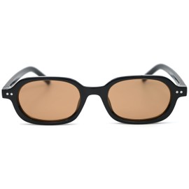 Kursan Small Face Oval Sunglasses Retro Fashion Plastic Frame UV Protection Glasses Shades (Bright Black/Brown)