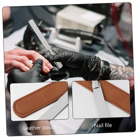 Minkissy 2sets Stainless Steel Nail Files Leather Bag Dual-Sided Nail Shaping Tools for Pedicure and Manicure Travel-Friendly