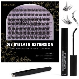 KISSXIAOYA Cluster Eyelash Extension, Lashes, Eyelash Curler, Eyelash Seal, Tweezers, DIY Customised Eyelashes (Mix 9-15 mm, W-7)
