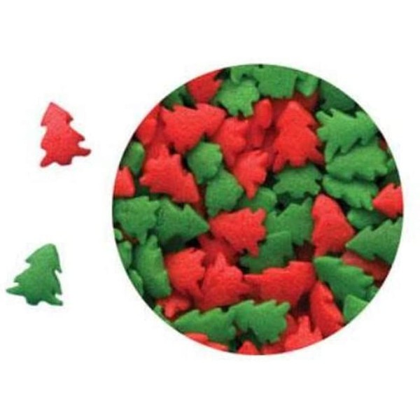 Edible Confetti Sprinkles Cake Cookie Cupcake Quins Christmas Red and Green Trees 8 Ounces