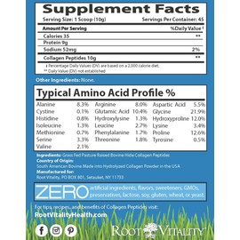 Root Vitality Collagen Peptides Powder - Grass-Fed, Pasture-Raised Hydrolyzed Protein Supplement for Skin, Hair, & Nails - Non-GMO, Zero Sugar Daily Supplement for Men & Women (45 Servings)
