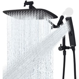 G-Promise All Metal 12 Inch Shower Head with Massage Mode Handheld, Rain Shower Head with Handheld Spray Combo, 3-Way Diverter with Pause Setting, 11 Inch Adjustable Extension Arm (Matte Black)