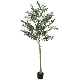 HOMCOM Faux Olive Tree 6ft, Artificial Tree in Pot with 900 Leaves, 40 Fruits Indoor Fake Plant for Home, Office, Living Room Decor
