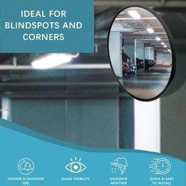 12” Acrylic Convex Mirror Convex Security Corner Mirror, Adjustable Fixing Bracket with Wide Angle, Indoor Outdoor Curved Safety Mirror for Room Driveway Parking Garage Office