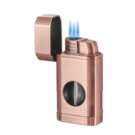 Visol Diablo Butane Torch Triple Flame Refillable Gas Lighter, Built in Cutter, Built in Holder, Windproof Adjustable Flame Lighter (Shipped Without Butane) (Bronze)