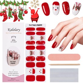 Kalolary 20Pcs Christmas Gel Nail Polish Strips, Christmas Nail Art Polish Sticker Snowflower Full Wrap Christmas Nail Art Design Stickers with Nail File and Stick(UV/LED Lamp Required)