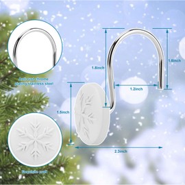 FITNATE 12 Ganchos para Cortina de Ducha antioxidantes para Invierno, Acción de Gracias, Navidad, Ganchos de Cortina Decorativos de Resina para el baño, recámara y Sala de Estar, Blanco