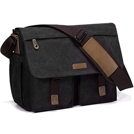 Messenger Bag for Men,Vaschy Water Resistant Canvas 14inch Laptop Shoulder Commuter Bag for Men and Women Dark Gray