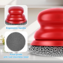 Onewly Cast Iron Scrubber and Scraper, Chain Mail Scrubber Cast Iron for Cleaning Dishes, Stock Pots, Pans, Griddles, Grills, Cast Iron Skillets