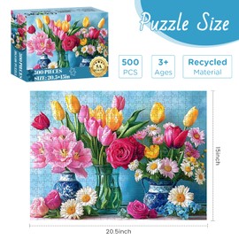 500 Piece Puzzle for Adults, Beautiful Flower Puzzles for Adults Kids Senior, Tulip Rose Jigsaw Puzzles 500 Pieces, Challenging Puzzle Perfect Game Nights for Family Friend 20.5 X 15 Inches