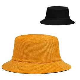 Belsen Corduroy Reversible Bucket Hat Unisex Cotton Twill Canvas Sun Fishing Hat, Yellow(reversible-black), 7 1/4