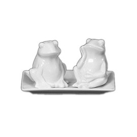 Holst Porzellan PSFR 004 Set of 2 Salt and Pepper Set "Frogs" 3-Piece Set, White, 12.5 x 8.5 x 7 cm