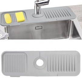 Sink Splash Guard, Silicone Sink Faucet Mat Sink Accessories Faucet Absorbent Mat for Kitchen, Bathroom, Sink Sponge Holder (Grey)