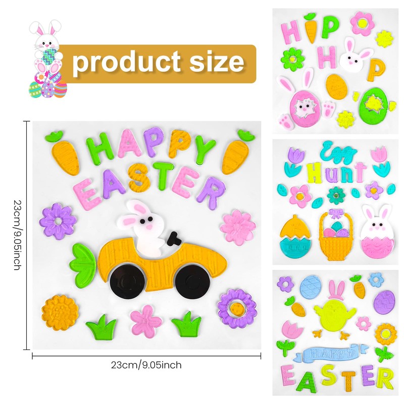 Easter Gel Window Clings Set, Upgraded Larger Size, Reusable Jelly