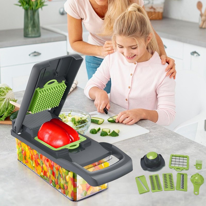 Lnopever 14 In 1 Gemüseschneider Mandoline Gemüsehobel,Obstschneider, Gemüseschneider, Zwiebelschneider, Zerkleinerer,