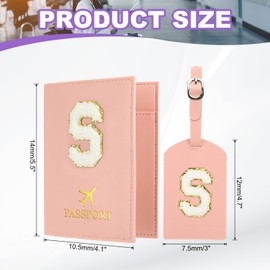 PATIKIL Passport Holder for Travel, Initial Passport Cover and Luggage Tag Set with Alphabet Chenille Letter Patch Travel Wallet Bag Suitcase Identifier for Women Family Travel Pink S