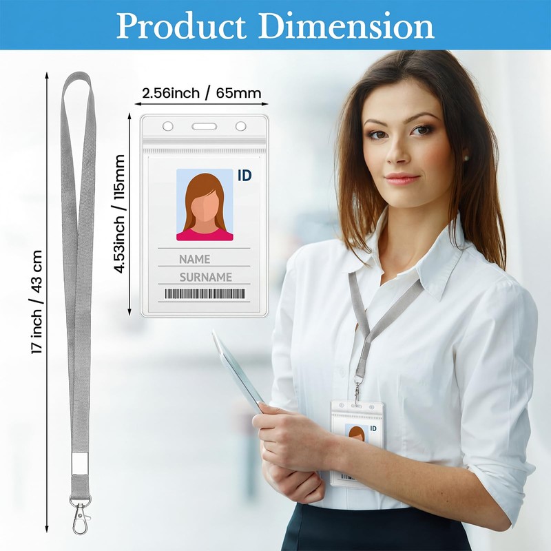 100 Sets ID Card Holder with Lanyard Bulk Vertical Name