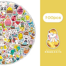 100PCS Easter Stickers, Jagowa Happy Easter Waterproof Chick Bunny Egg Stickers Party Supplies Decorations for Kids Luggage Laptop Water Bottle