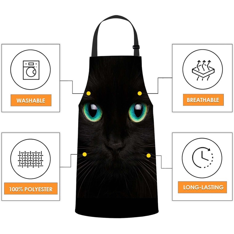 Xuwenz Black Cat with Green Eyes Kitchen Apron for Women