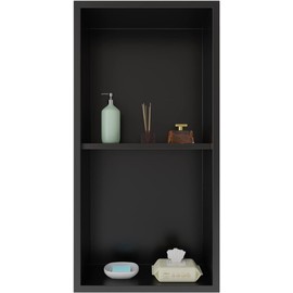 IKITRAEE 12"×24" Matte Black Double-Layer Stainless Steel Shower Niche, No Tile Needed Bathroom Niche, Recessed Wall Niche