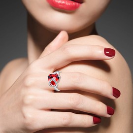 Uloveido Women's Platinum Plated Red Love Heart Cubic Zirconia Wedding Engagement Rings for Women J130 (Size 6)