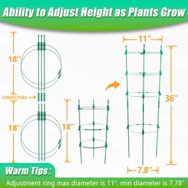 Sinimaka Upgrade Tomato Cage for Garden, 6 Pack 36 Inches Adjustable Tomato Plant Support Cages, Tomato Stakes Trellis for Vegetables, Flowers, Fruit, Rose Vine, Climbing Plants