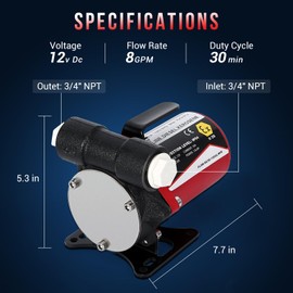 GAOMON 12V Fuel Transfer Pump, Electric Diesel & Gasoline Transfer Pump Kit with Nozzle Hose, 8 GPM Self Priming, Black