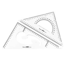 Jimjis Triangle Ruler, 11.8 inches (30 cm), Drafting Set, Large, Triangular Scale Ruler Set, Geometric, Stationery, Office Use, Drawing Tool, Drafting Supplies, Plastic, Set of 2, Includes Protractor (Transparent)